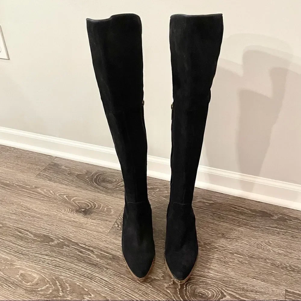 Ted & Muffy navy suede over the knee pointed toe boots